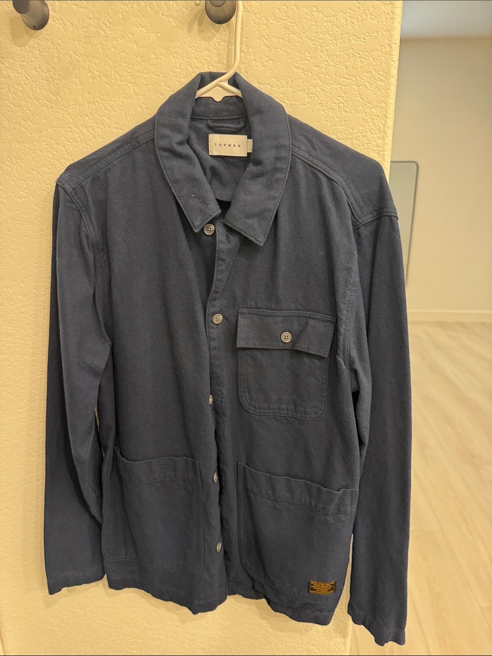 Topman Navy Lightweight Button-Front Shirt Jacket